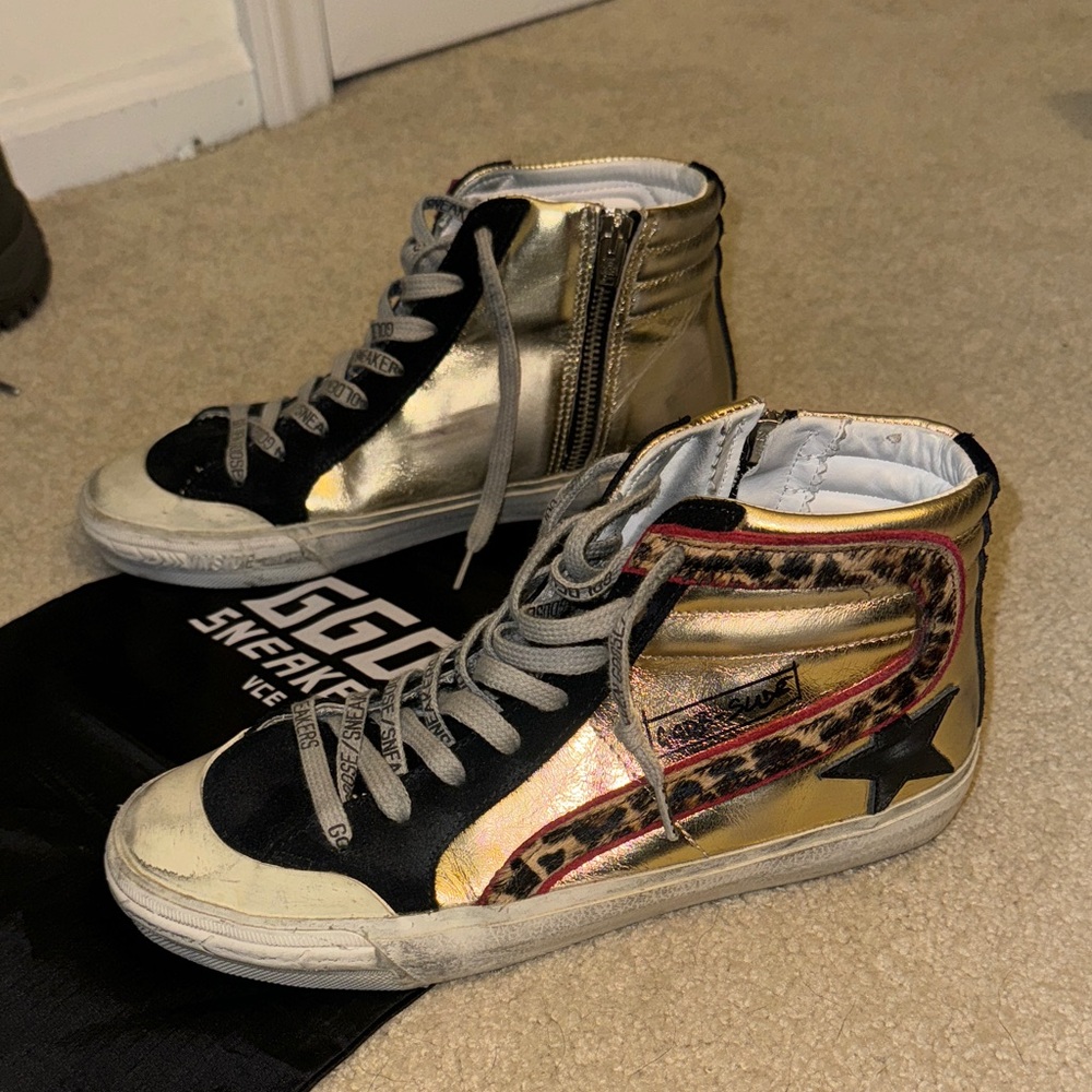 Golden Goose Red and Gold High-Top Sneakers